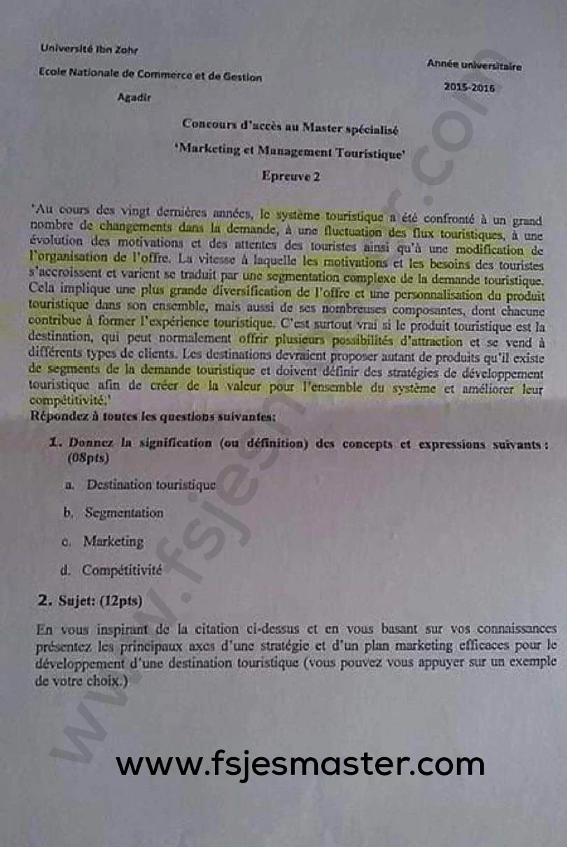 Extrait scanné — ENCG Agadir 2015