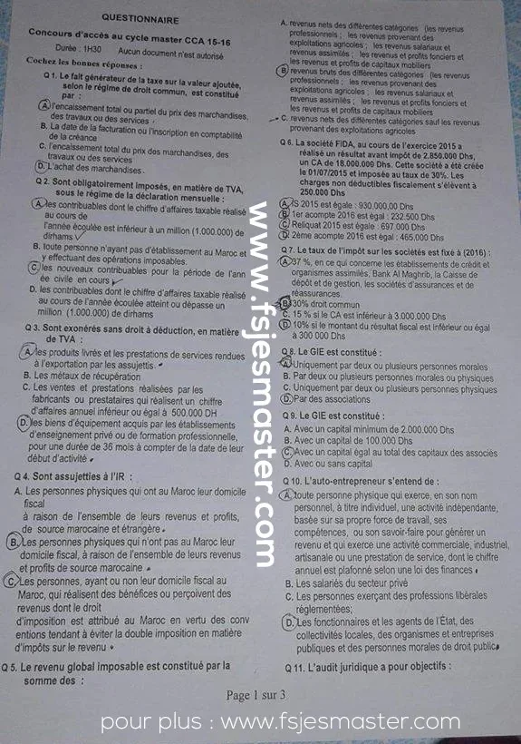 Extrait scanné — FSJES Agadir (Ibn Zohr) 2015