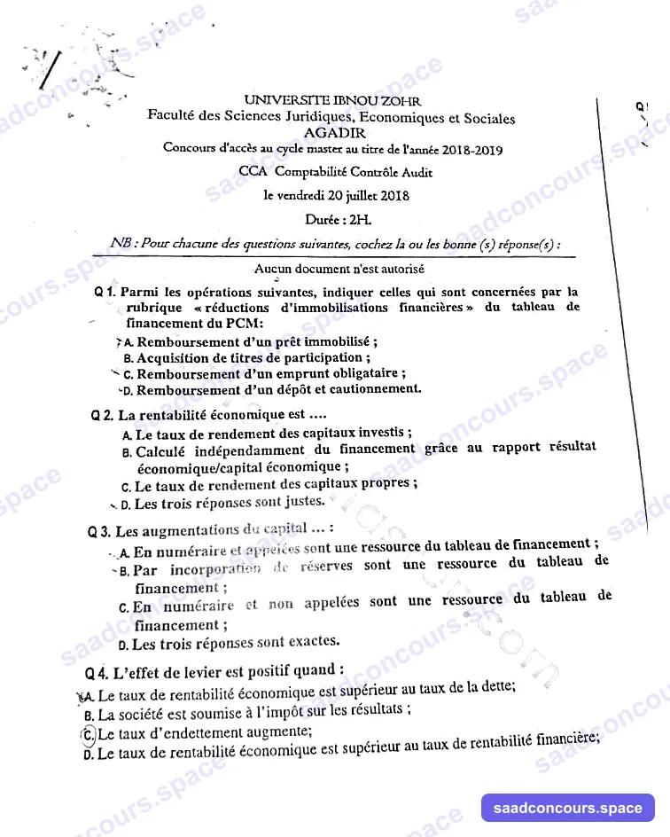 Extrait scanné — FSJES Agadir (Ibn Zohr) 2018