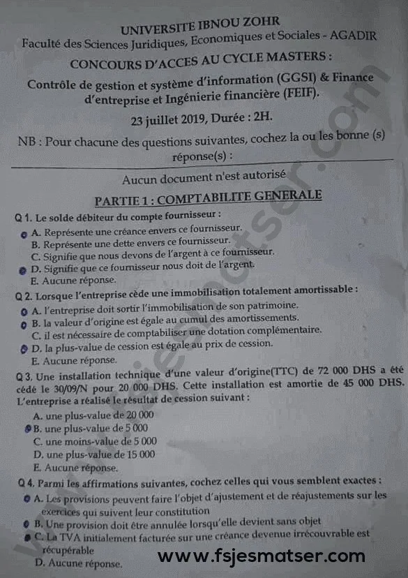 Extrait scanné — FSJES Agadir (Ibn Zohr) 2019