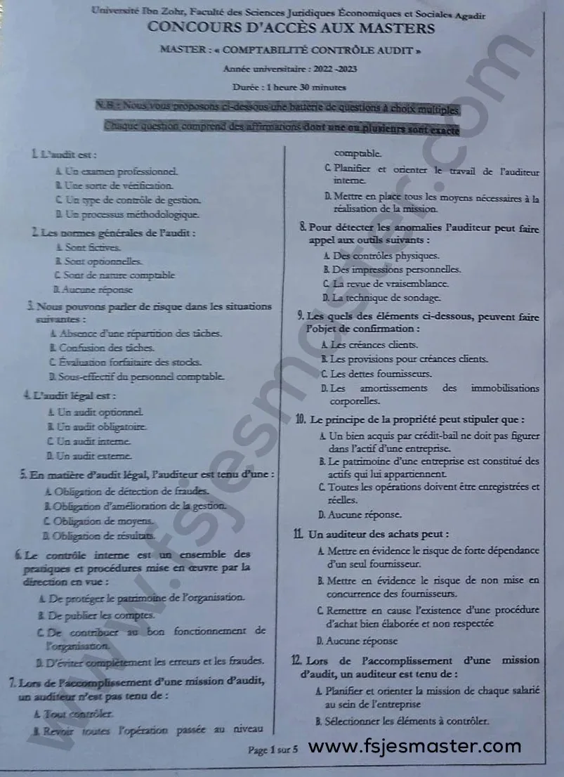 Extrait scanné — FSJES Agadir (Ibn Zohr) 2022
