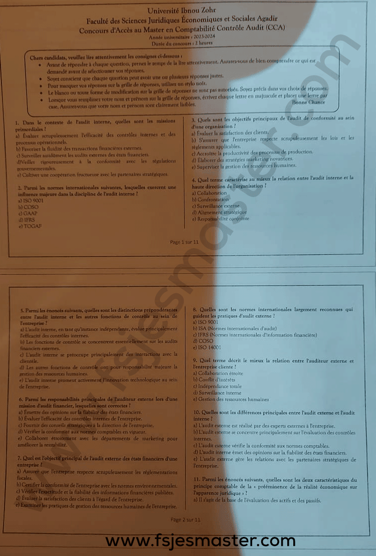 Extrait scanné — FSJES Agadir (Ibn Zohr) 2023