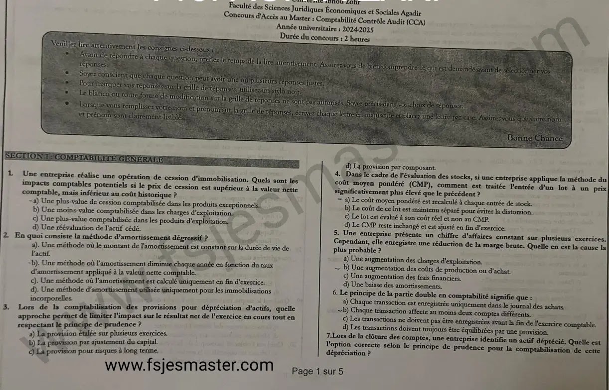 Extrait scanné — FSJES Agadir (Ibn Zohr) 2024
