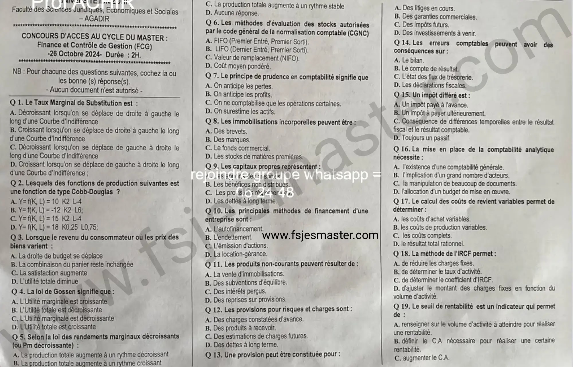 Extrait scanné — FSJES Agadir 2024