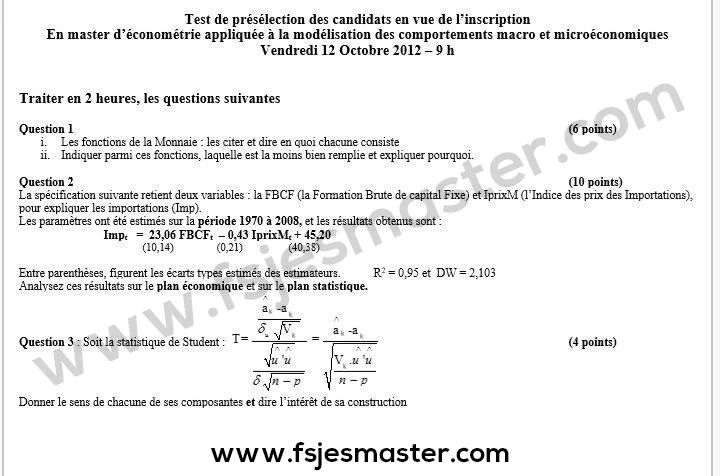 Extrait scanné — FSJES Casablanca Ain Chock 2012