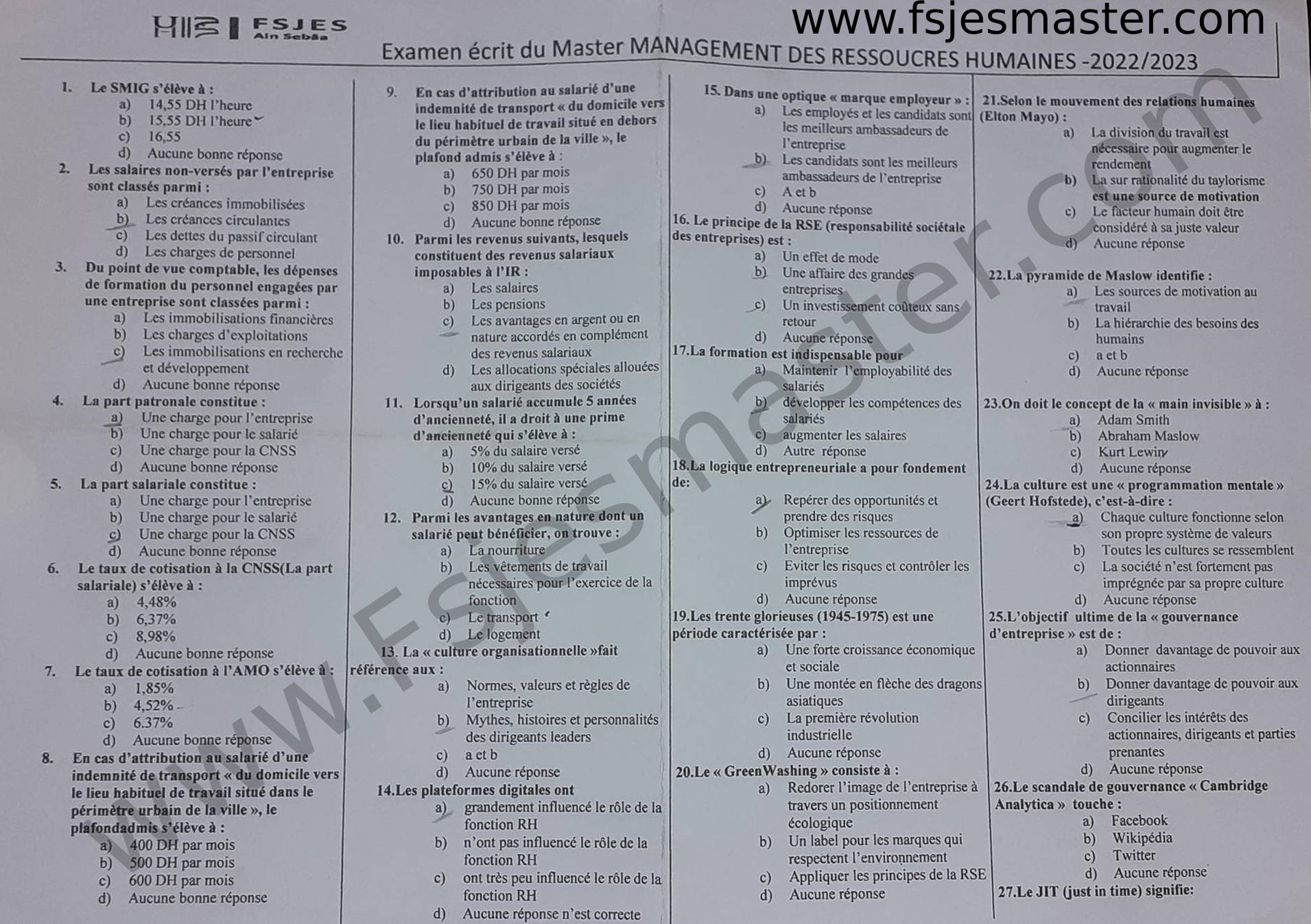 Extrait scanné — FSJES Casablanca Ain Sebaa 2022