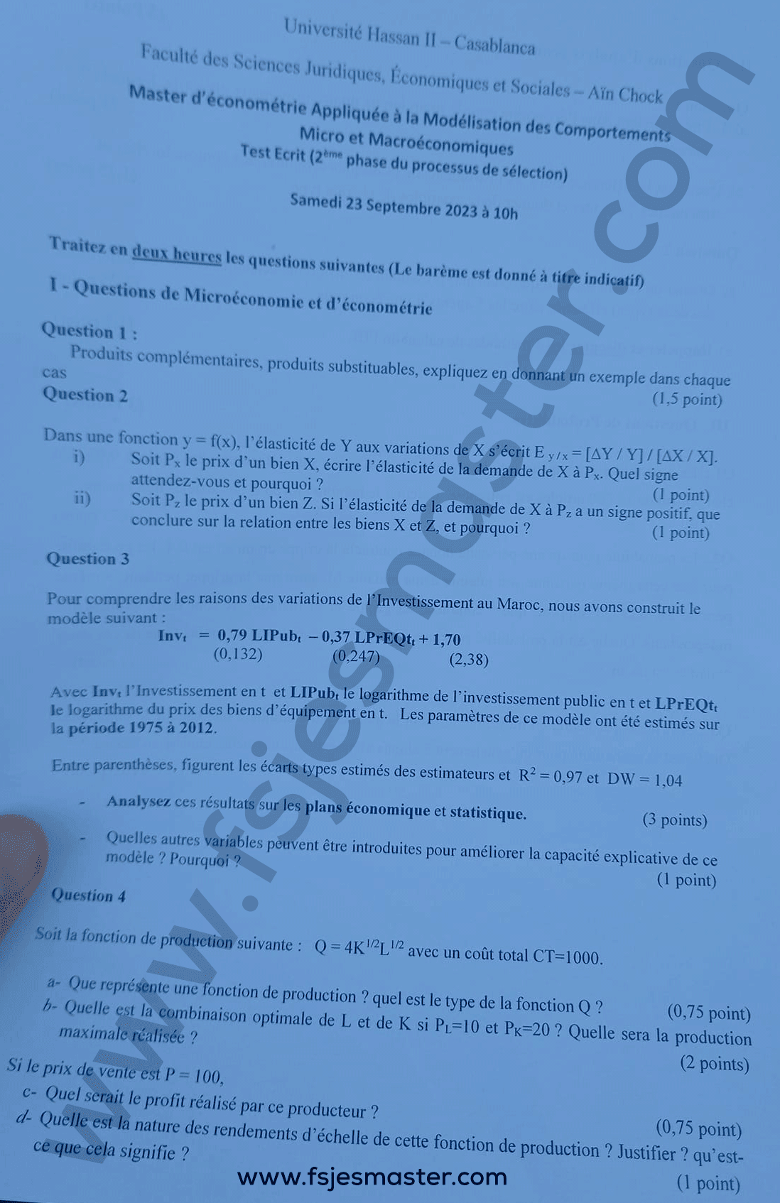 Extrait scanné — FSJES Casablanca Aïn Chock 2023