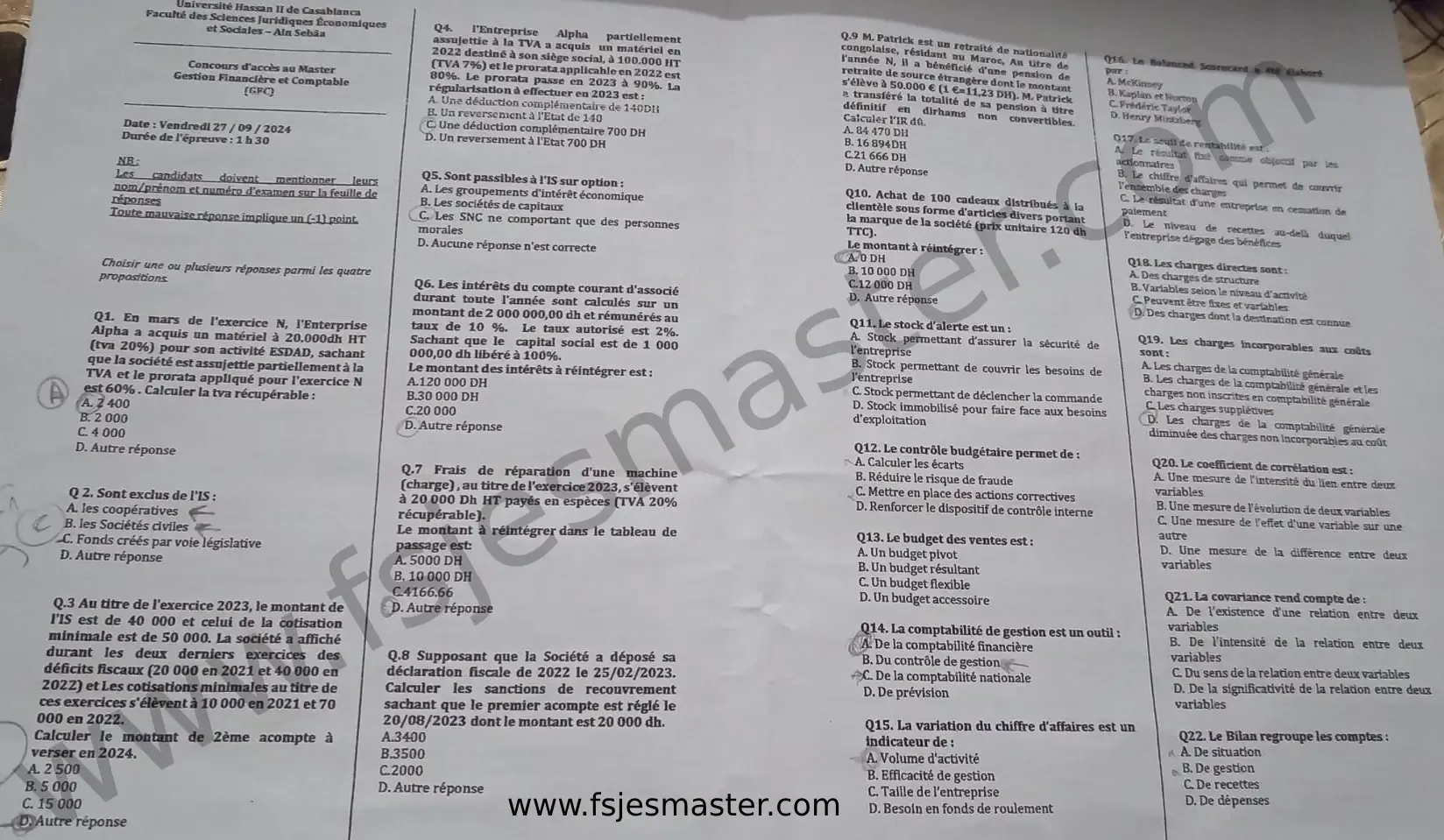 Extrait scanné — FSJES Ain Sebaâ 2024
