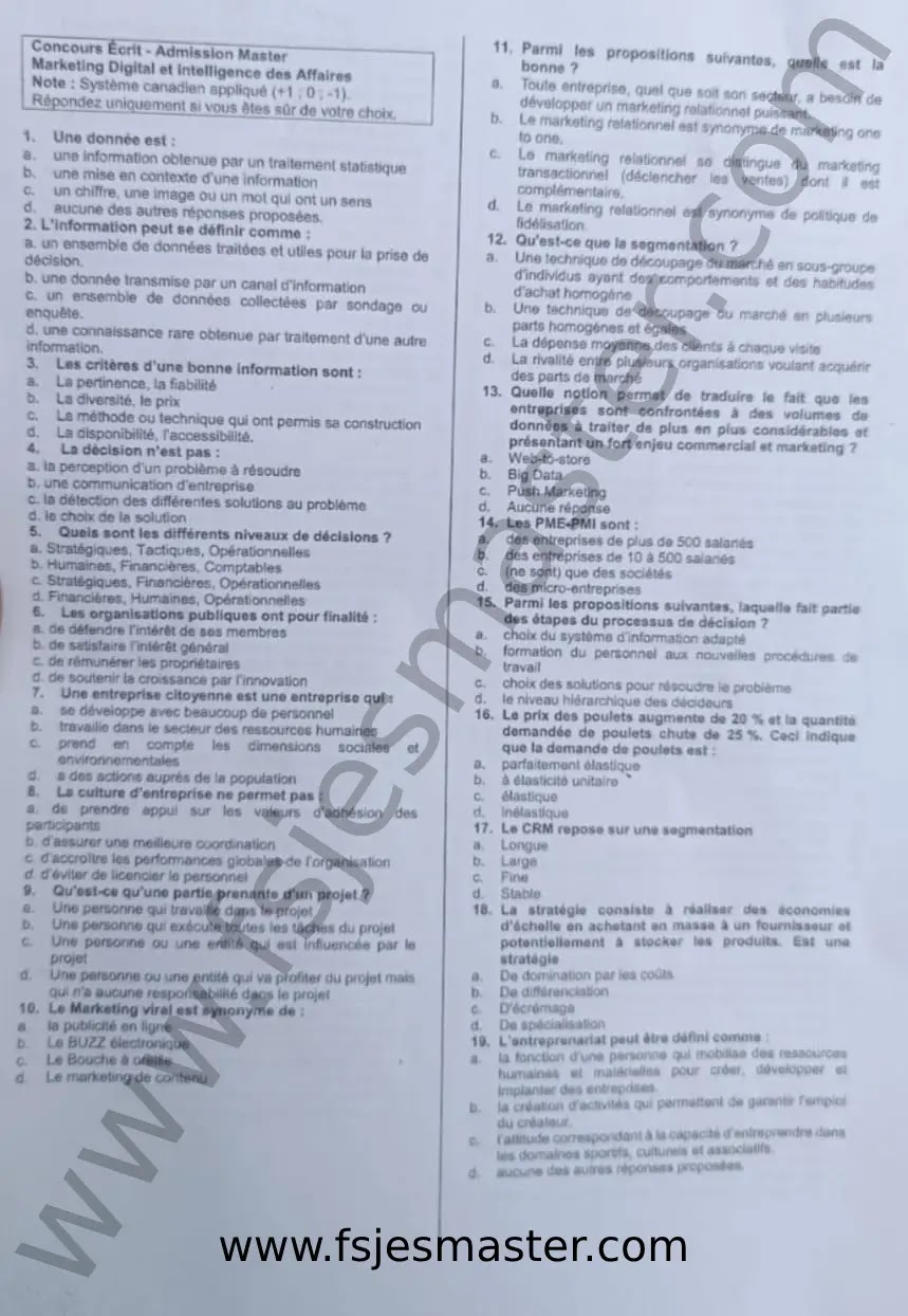 Extrait scanné — FSJES Casablanca Ain Sebaa 2024