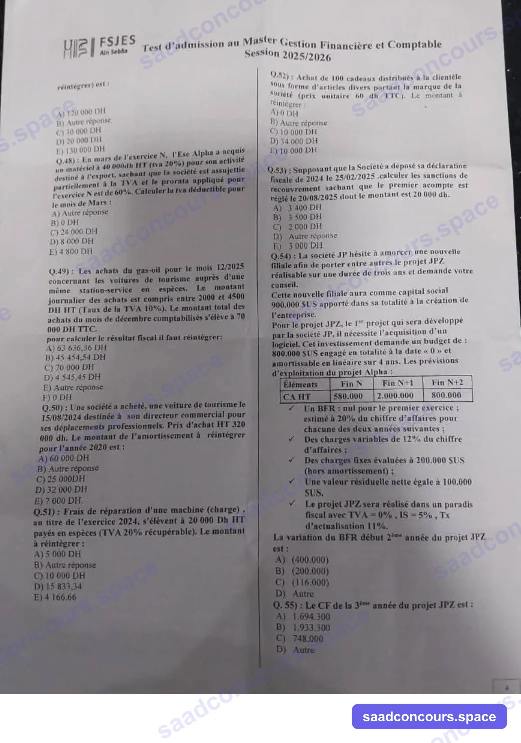 Extrait scanné — FSJES Ain Sebaâ 2025