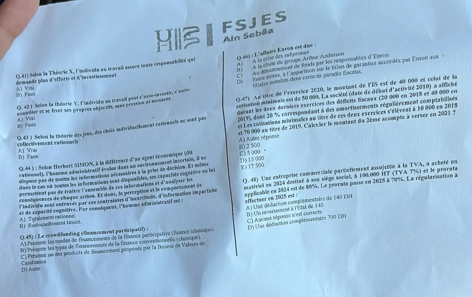 Extrait scanné — FSJES Ain Sebaâ 2026