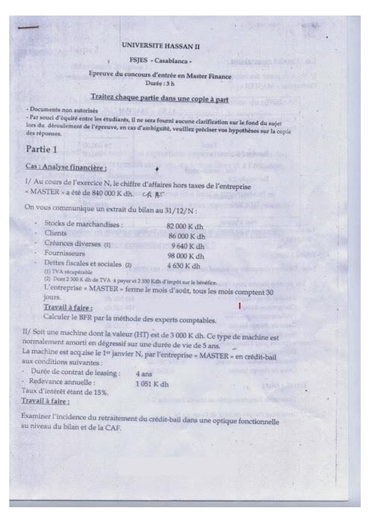 Extrait scanné — FSJES Casablanca (Université Hassan II) non précisée