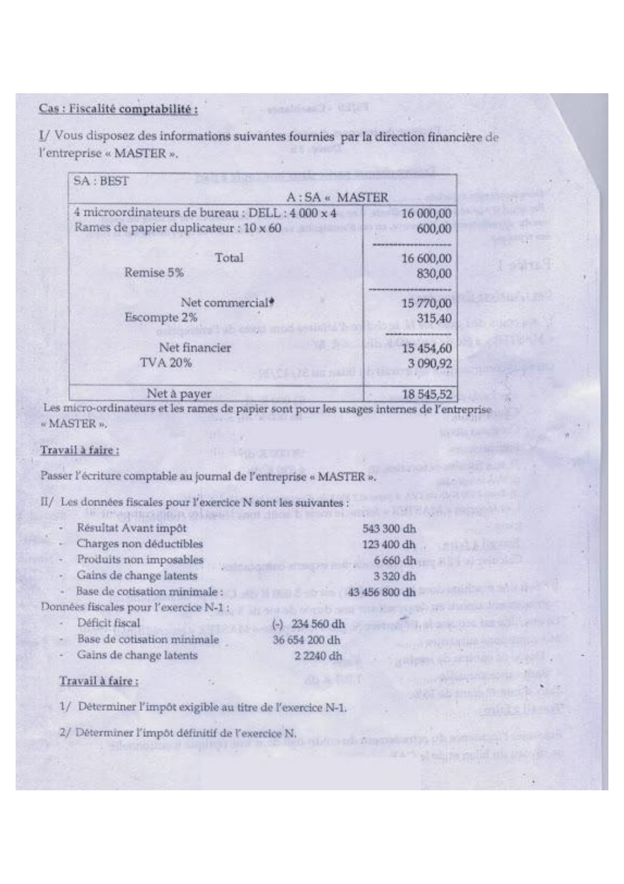 Extrait scanné — FSJES Casablanca (Université Hassan II) non précisée