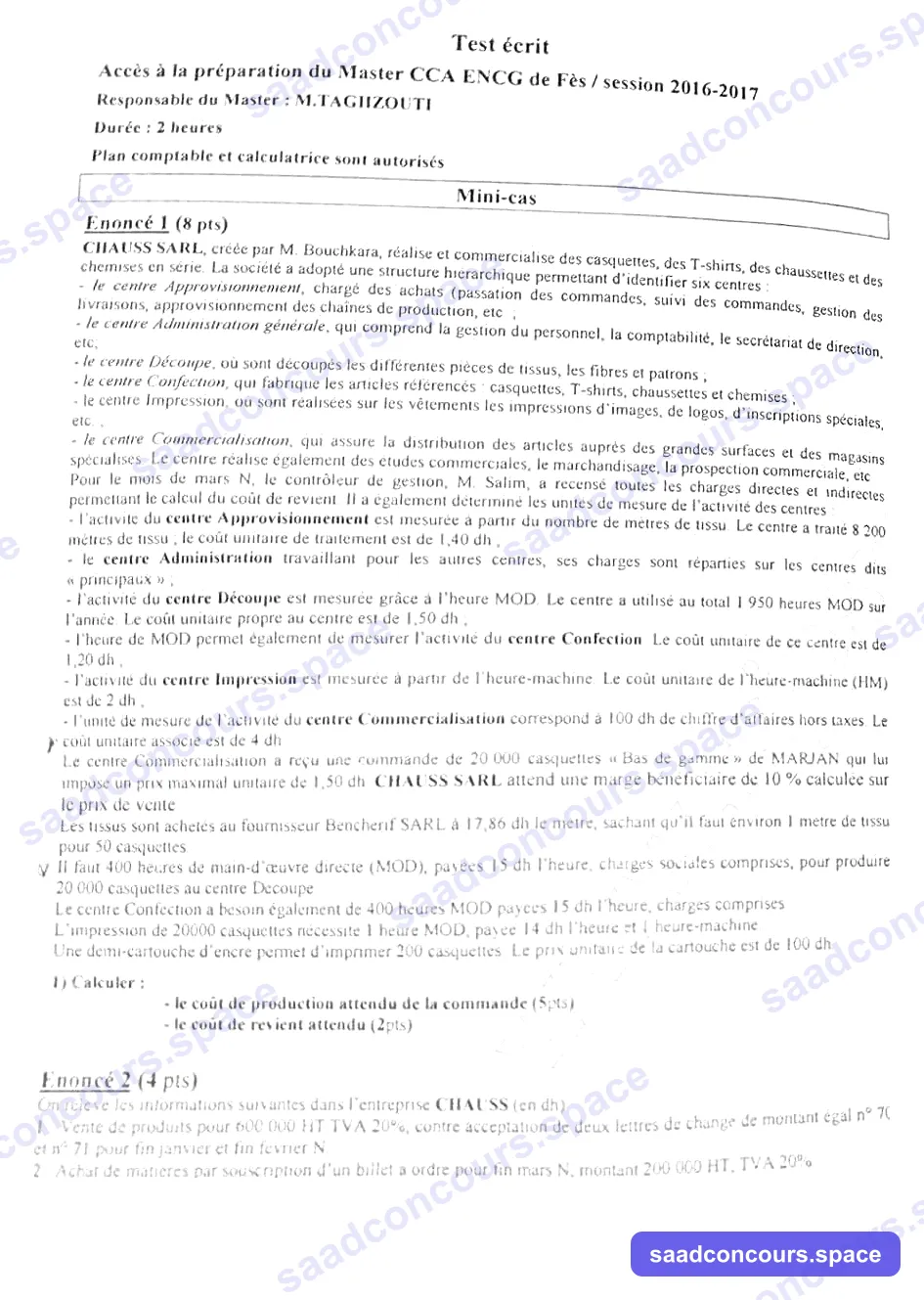 Extrait scanné — ENCG Fès 2016