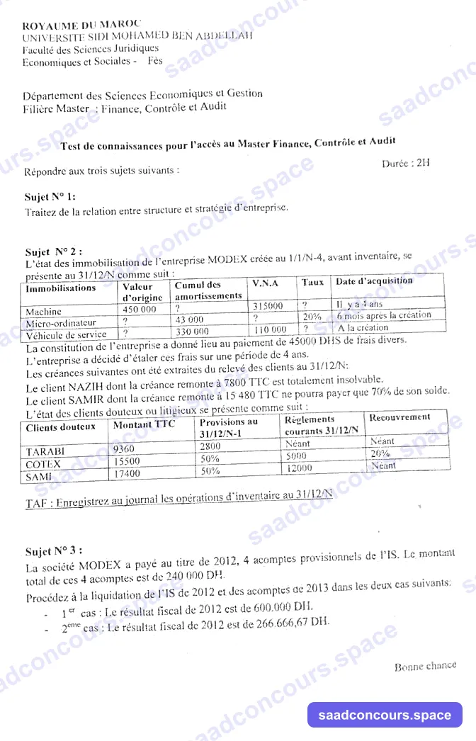Extrait scanné — FSJES Dhar El Mahraz non précisée