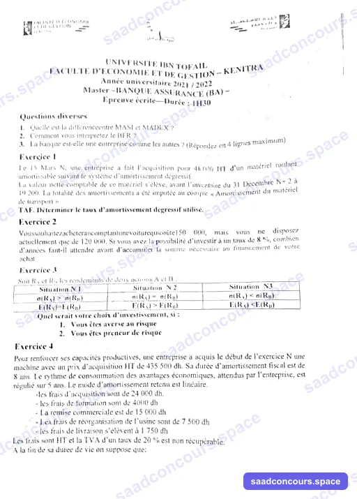 Extrait scanné — FEG Kénitra (FSJES) 2021