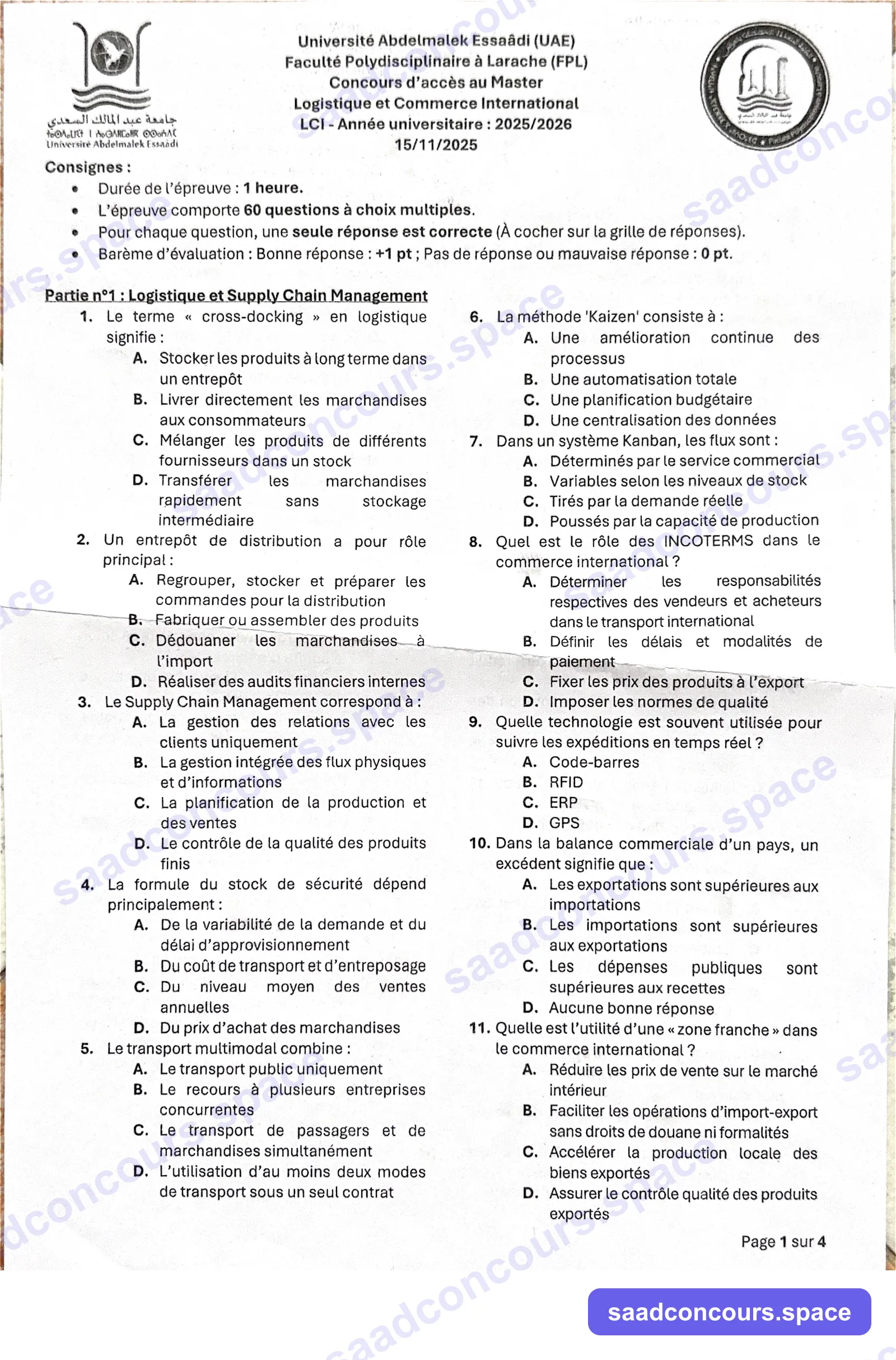 Extrait scanné — Faculté Polydisciplinaire de Larache 2025