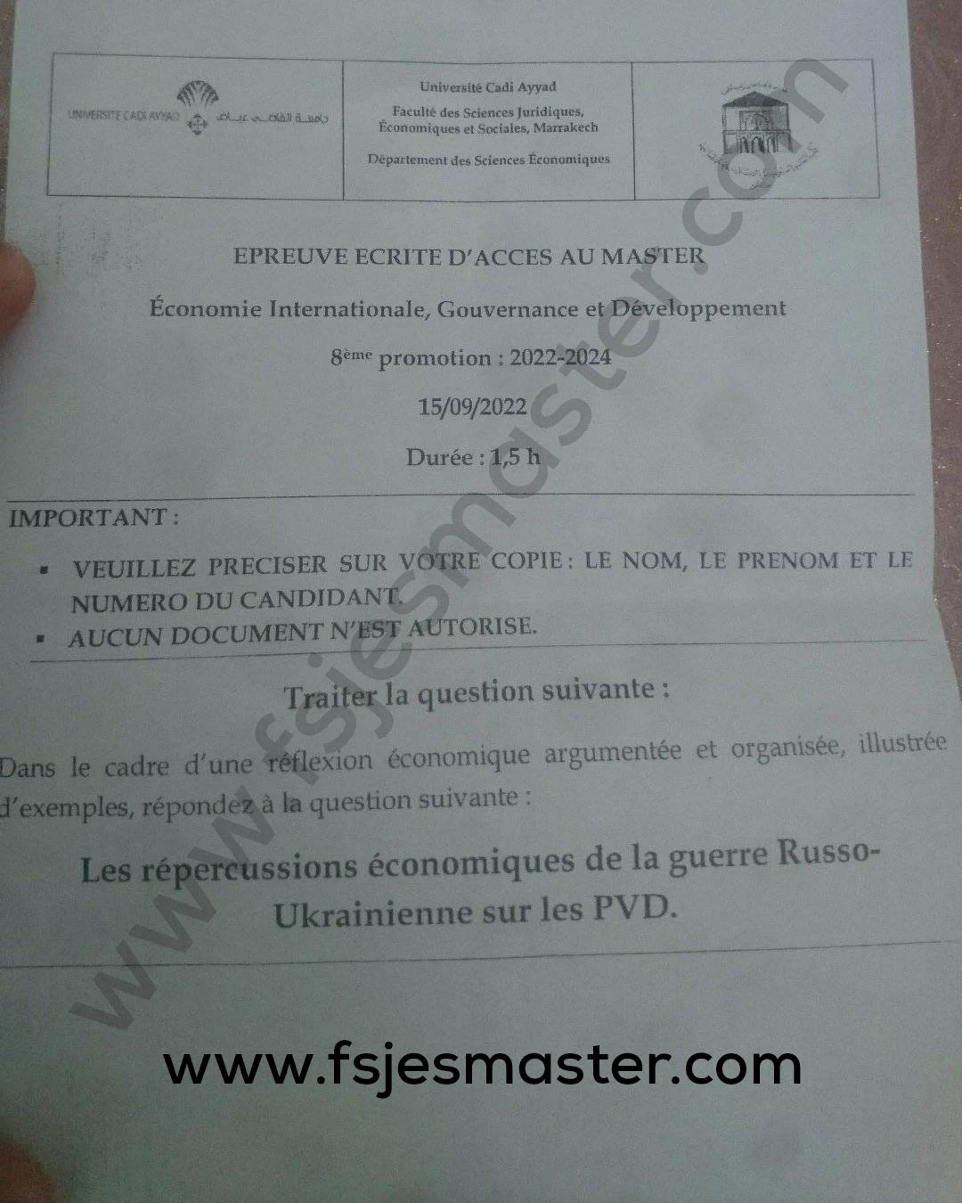 Extrait scanné — FSJES Marrakech 2022