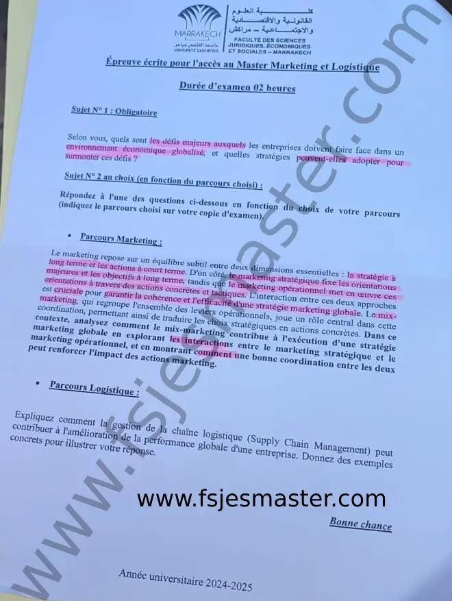 Extrait scanné — FSJES Marrakech (Cadi Ayyad) 2024