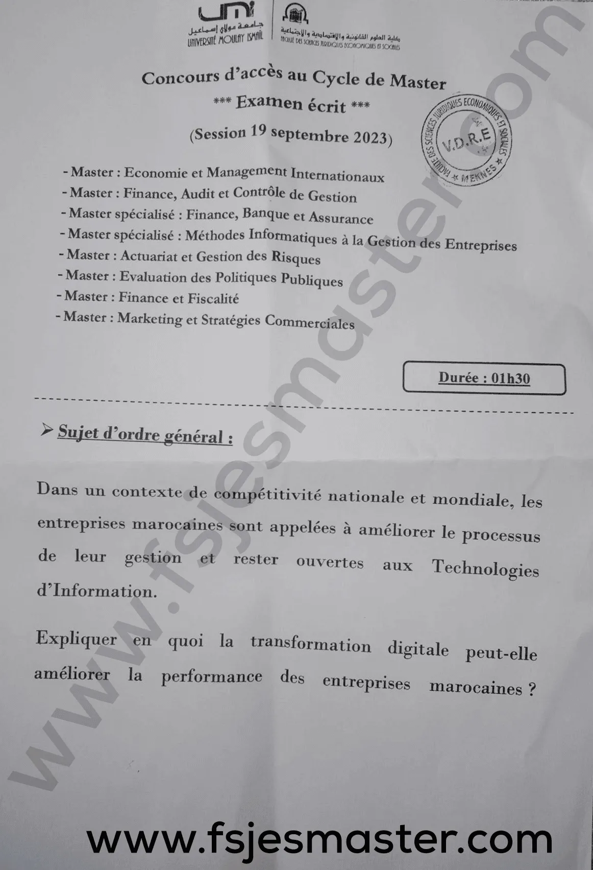 Extrait scanné — FSJES Meknès 2023