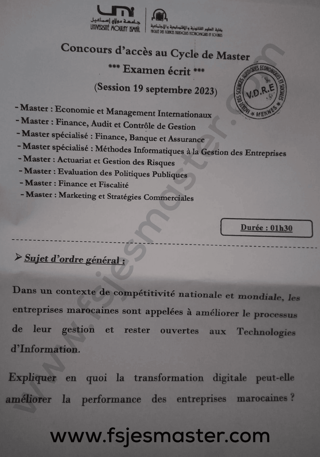 Extrait scanné — FSJES Meknès 2023