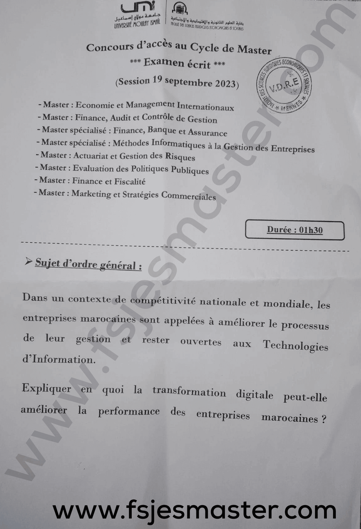 Extrait scanné — FSJES Meknès 2023