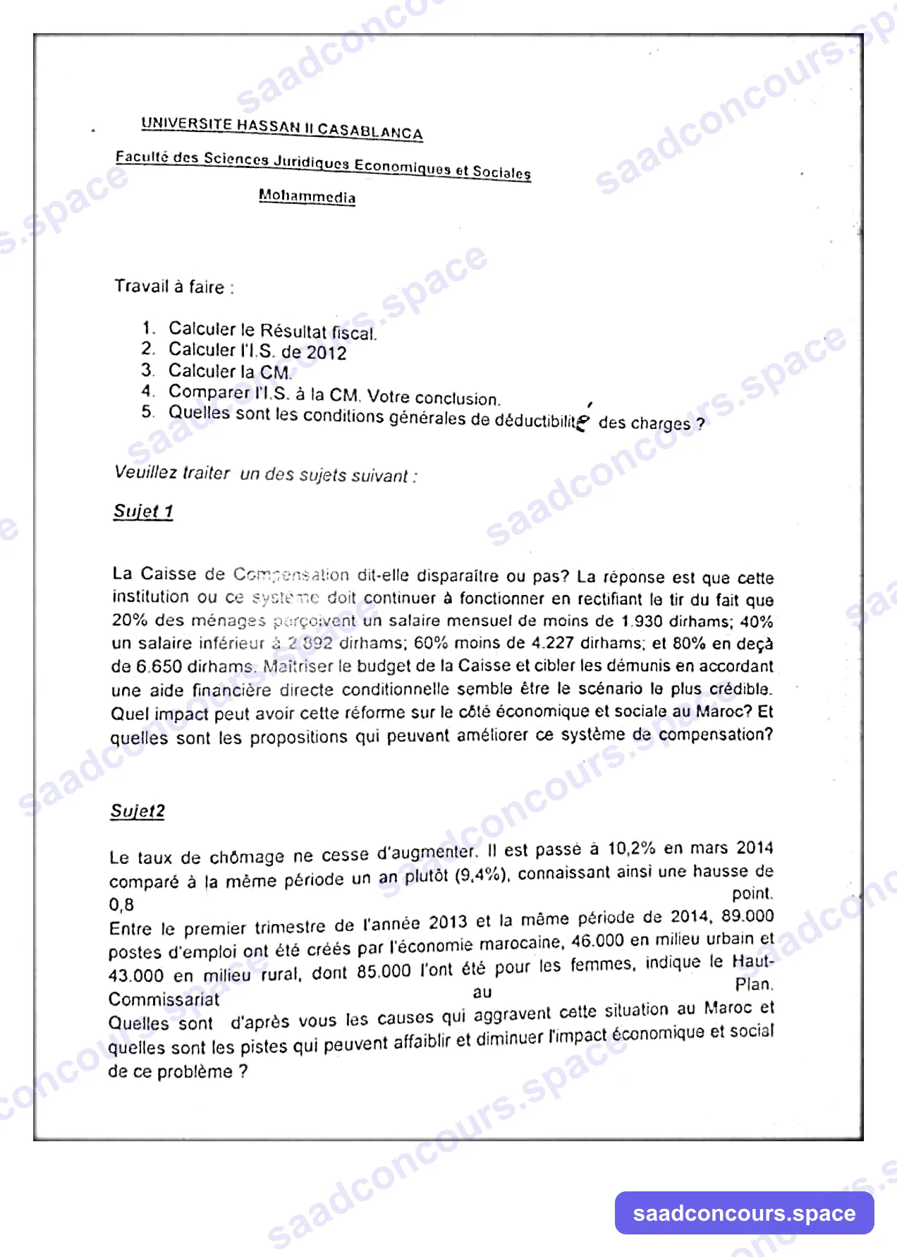 Extrait scanné — FSJES Mohammedia 2014