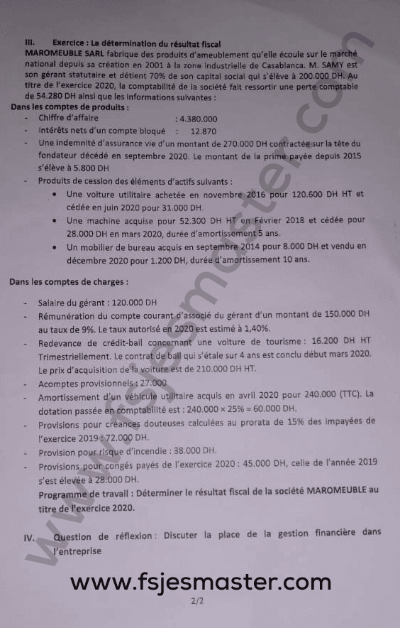 Extrait scanné — FSJES Mohammedia 2020