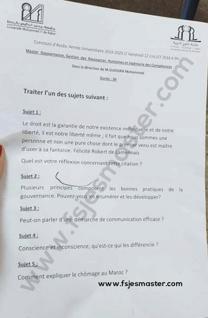 Extrait scanné — FSE Rabat (Université Mohammed V) 2019