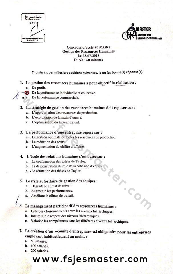 Extrait scanné — FSJES Settat (Hassan 1er) 2018
