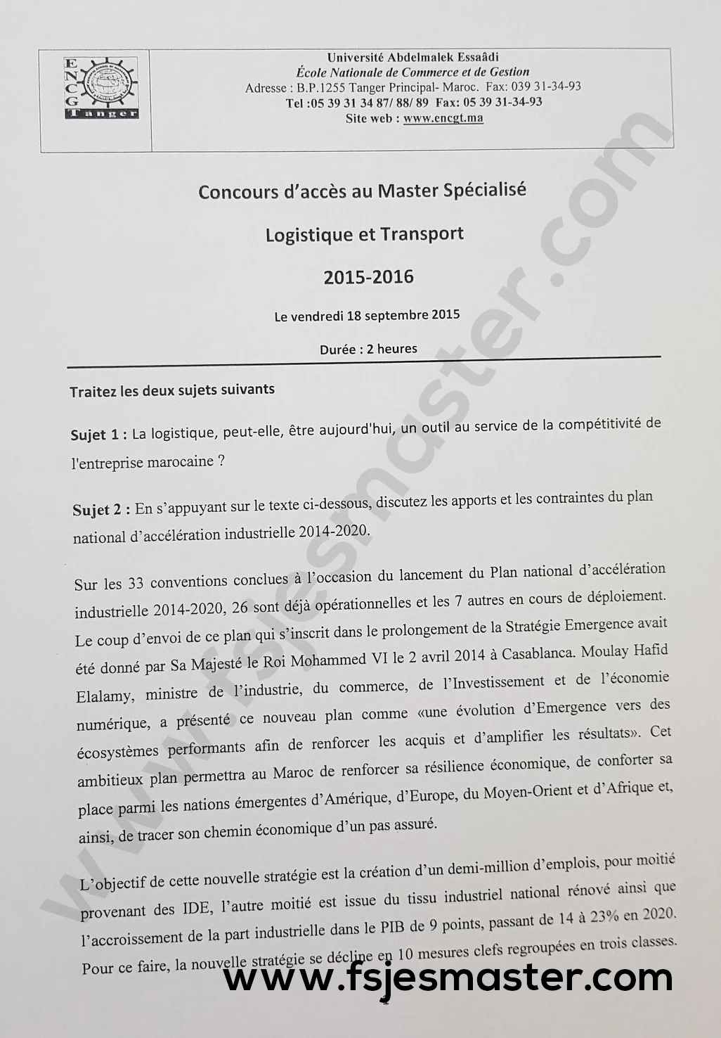 Extrait scanné — ENCG Tanger 2015
